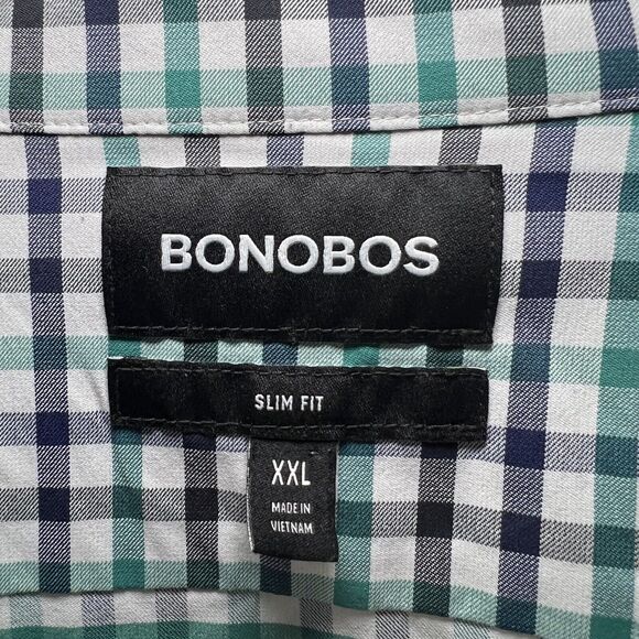 Bonobos Slim Fit Button Up Shirt Mens Size XXL 2XL Green Blue Gingham Check EUC - Picture 7 of 11